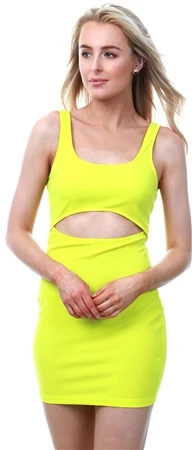Parisian Yellow Front Cut Out Mini Bodycon Dress
