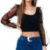 Ax Paris Black Puff Sleeve Crop Top