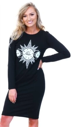 Missi London Black Long Sleeve Zodiac T-Shirt Dress