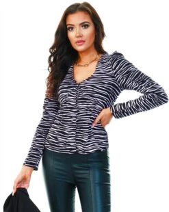 Veromoda Violet / Black Long Sleeve Blouse