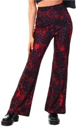 Missi London Red / Black Animal Print Flare Trousers