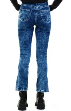 Parisian Blue Denim Acid Wash Side Slit Flared Jeans -Deals The Lush Dresses Store 21106 3
