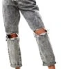 Parisian Grey Acid Distressed Turn Up Boyfriend Jean