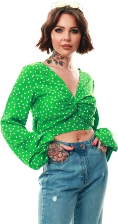 Ax Paris Green Front Knot Crop Polka Top