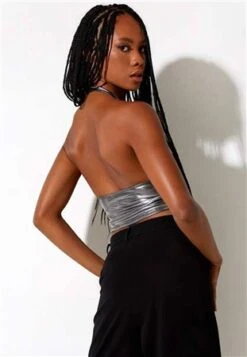 Motel Silver Metalic Dapa Crop Top -Deals The Lush Dresses Store 23441 3