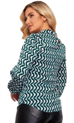 Girl In Mind Emerald Geo Print Alda Pleated Collar Top -Deals The Lush Dresses Store 23799 3