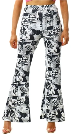 Missi London Black/White Newspaper Flare Trousers