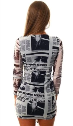 Vivichi Newspaper Print Pattern Long Sleeve Ruched Dress -Deals The Lush Dresses Store 24482 3