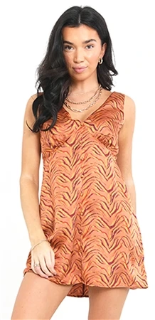 Brave Soul Orange Abstract Print A-Line Vest Mini Dress