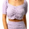 Brave Soul Violet Textured Gingham Cropped Puff Sleeve Top