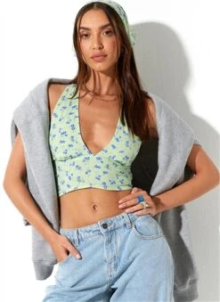 Motel Lime Floral Nanda Crop Top