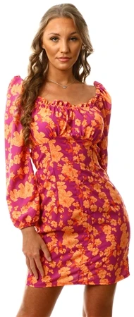 Parisian Pink/Orange Printed Button Dress