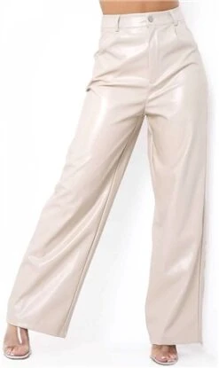 Missy Empire Stone Emily Pu Wide Leg Trousers