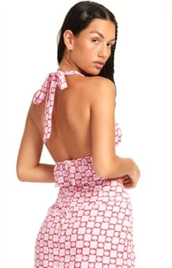 Motel Apple Check Blush Red Nanda Crop Top -Deals The Lush Dresses Store 25315 3