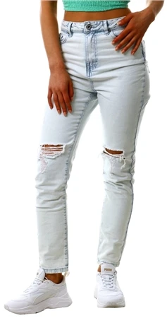 Forever Denim Bleach Blue Ripped Knee Mom Jeans