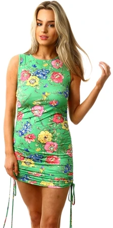 Vivichi Green Floral Ruched Bodycon Dress