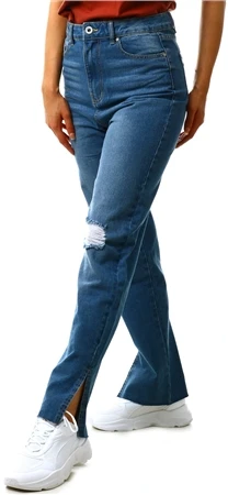 Forever Denim Blue Denim Straight Leg Split Hem Jean