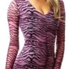 Vivichi Purple Tiger Print Long Sleeve Ruched Dress