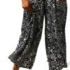 Qed Black / White Pattern Wide Leg Trousers