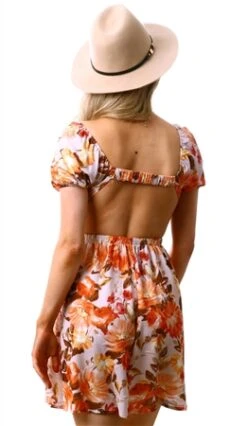 Parisian Orange Cut Out Waist Open Back Puff Sleeve Mini Dress -Deals The Lush Dresses Store 25760 3