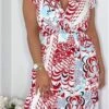 Ax Paris Red Cream And Blue Printed Maxi Smock Dress
