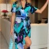 Girl In Mind Turquoise Floral Farrah Split Hem Frill Detail Maxi Dress