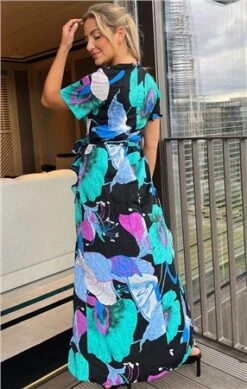 Girl In Mind Turquoise Floral Farrah Split Hem Frill Detail Maxi Dress -Deals The Lush Dresses Store 25955 3