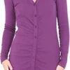 Brave Soul Purple V Neck Ruched Ribbed Long Sleeve Dress