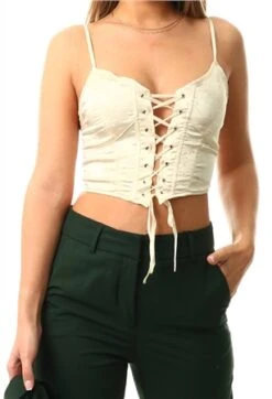 Neon & Nylon Cream / Antique White Nicole Strap Lace Up Corset Top -Deals The Lush Dresses Store 26682 2