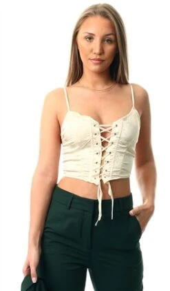 Neon & Nylon Cream / Antique White Nicole Strap Lace Up Corset Top