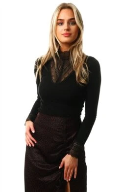 Only Black Tilde Long Sleeve High Neck Lace Top