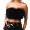 Saint Genies Black Feather Strapless Crop Top