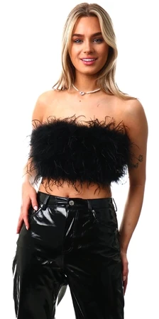 Saint Genies Black Feather Strapless Crop Top