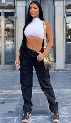 Parisian Black Multi Pocket Wide Leg Cargo Trousers -Deals The Lush Dresses Store 27435 3