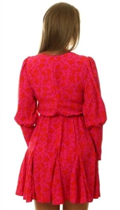 Ax Paris Pink Red V-Neck Long Sleeve Skater Dress -Deals The Lush Dresses Store 27704 3