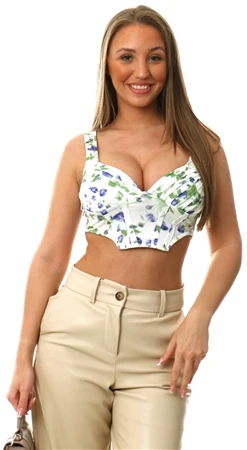 Vila Cloud Dancer Floral Corsage Cropped Top