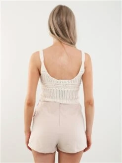 Brave Soul Beige Solid High Waist Mini Length Woven Skort -Deals The Lush Dresses Store 27940 3