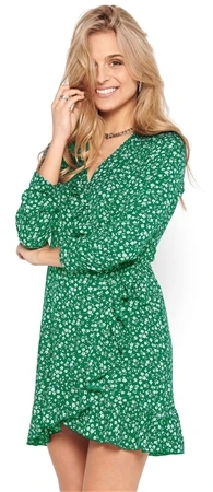 Only Green Jacket / White Flower Carly Wrap Frill Dress