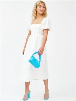 The Frolic White Short Puff Sleeve Midi Dress -Deals The Lush Dresses Store 28040 2
