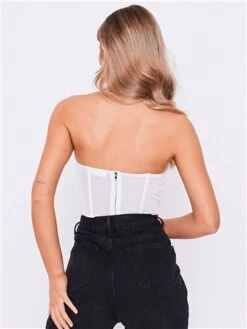 Saint Genies White Faye Satin Drape Front Mesh Detail Corset Top -Deals The Lush Dresses Store 28043 3