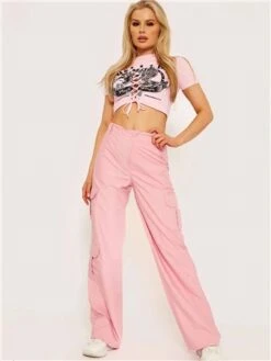 Vivichi Pink Loren Wide Leg Cargo Trousers -Deals The Lush Dresses Store 28099 2
