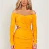 Missy Empire Orange Viola Bardot Wrap Ruched Mini Dress