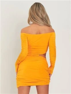 Missy Empire Orange Viola Bardot Wrap Ruched Mini Dress -Deals The Lush Dresses Store 28138 3