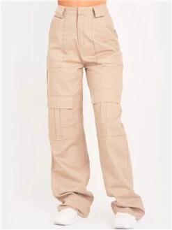 Missy Empire Beige Amaia High Rise Cargo Trousers