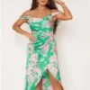 Girl In Mind Pink/Green Camila Floral Wrap Over Midi Dress