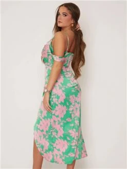 Girl In Mind Pink/Green Camila Floral Wrap Over Midi Dress -Deals The Lush Dresses Store 28172 3