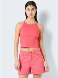 Noisy May Sun Kissed Coral Smiley Normal Waist Denim Shorts