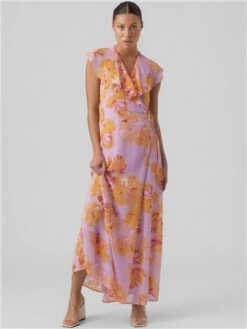 Veromoda Purple / Orchid Bloom Hope Standard Fit V-Neck Long Dress -Deals The Lush Dresses Store 28259 2