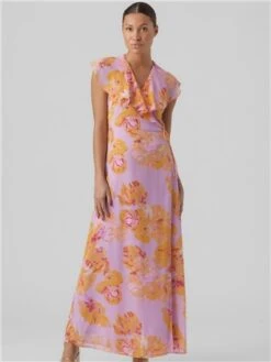 Veromoda Purple / Orchid Bloom Hope Standard Fit V-Neck Long Dress