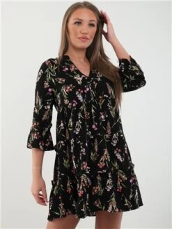 Veromoda Black/Mila Short Floral Easy Dress